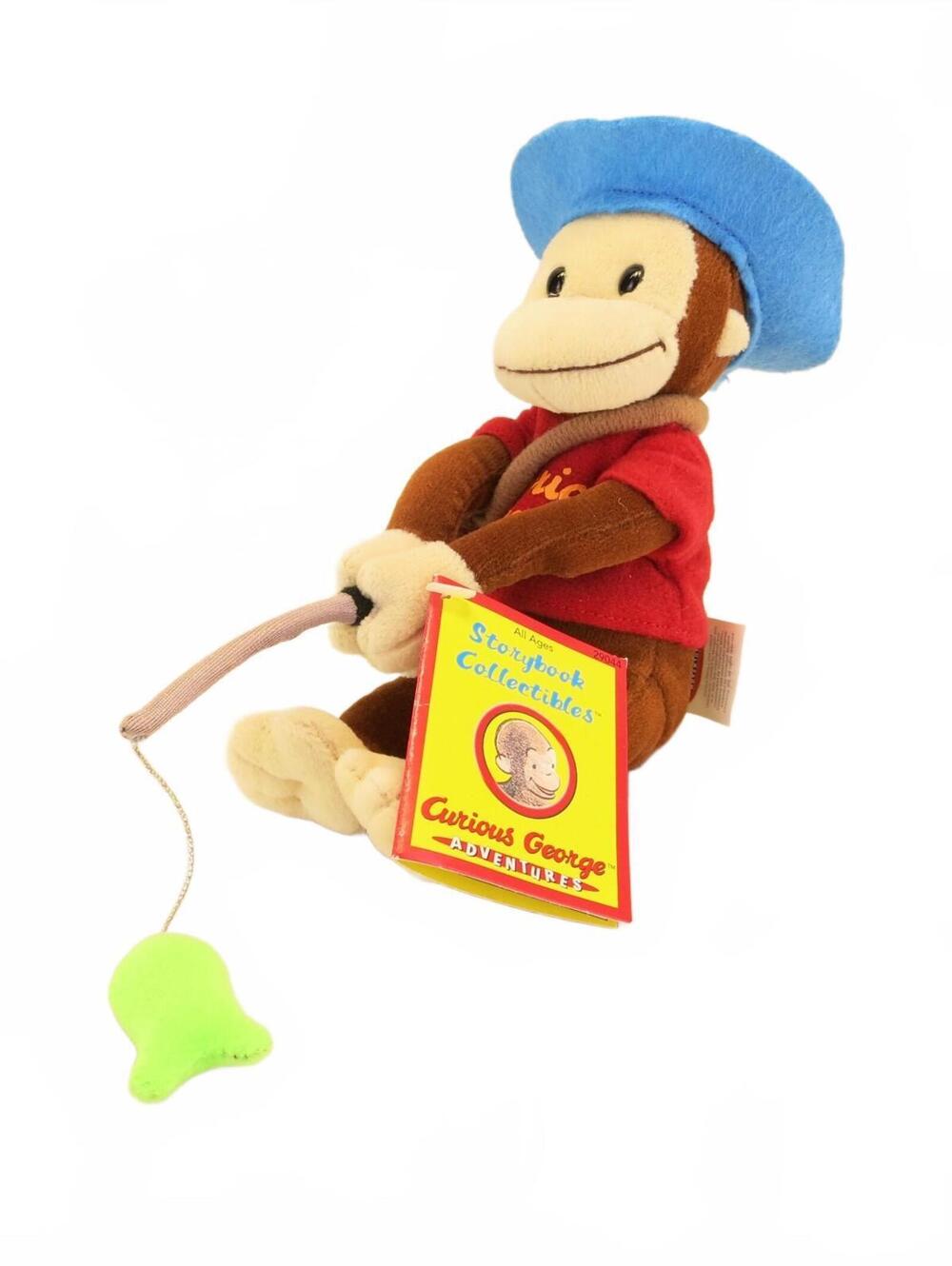 Vintage Applause Curious George Fishing Stuffed Animal Plush Toy 8"